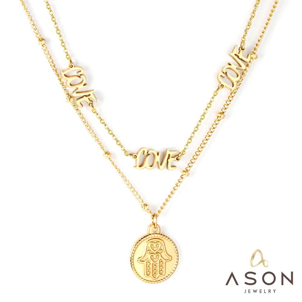 ASON Gold Color Hamsa Hand Round Pendant Multi-layer Necklace Stainless Steel Fatima Choker for Women Men Fashion Jewelry asonjewelry